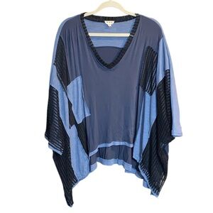 POL Blue/Black Oversized Open Knit Boho Top, Size Medium